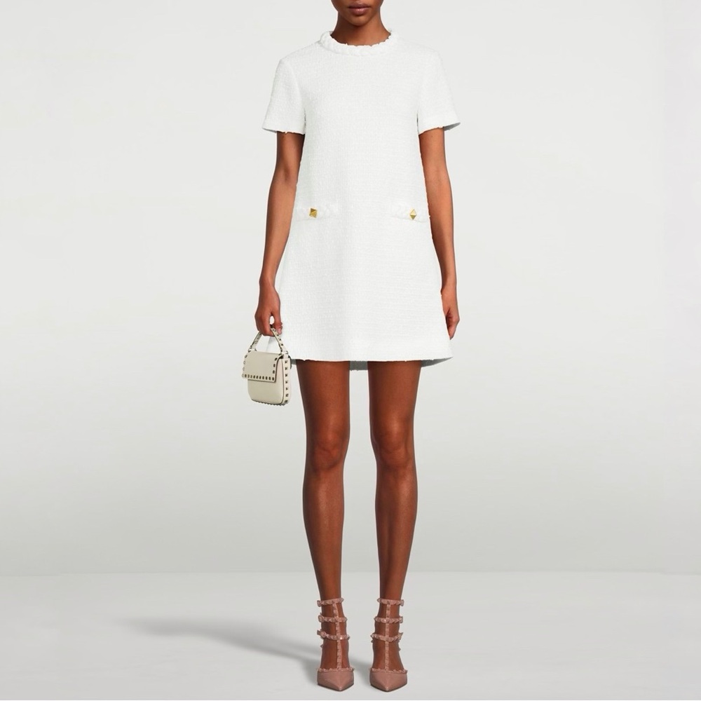 Valentino White Mini Dress with Gold Accent Buttons